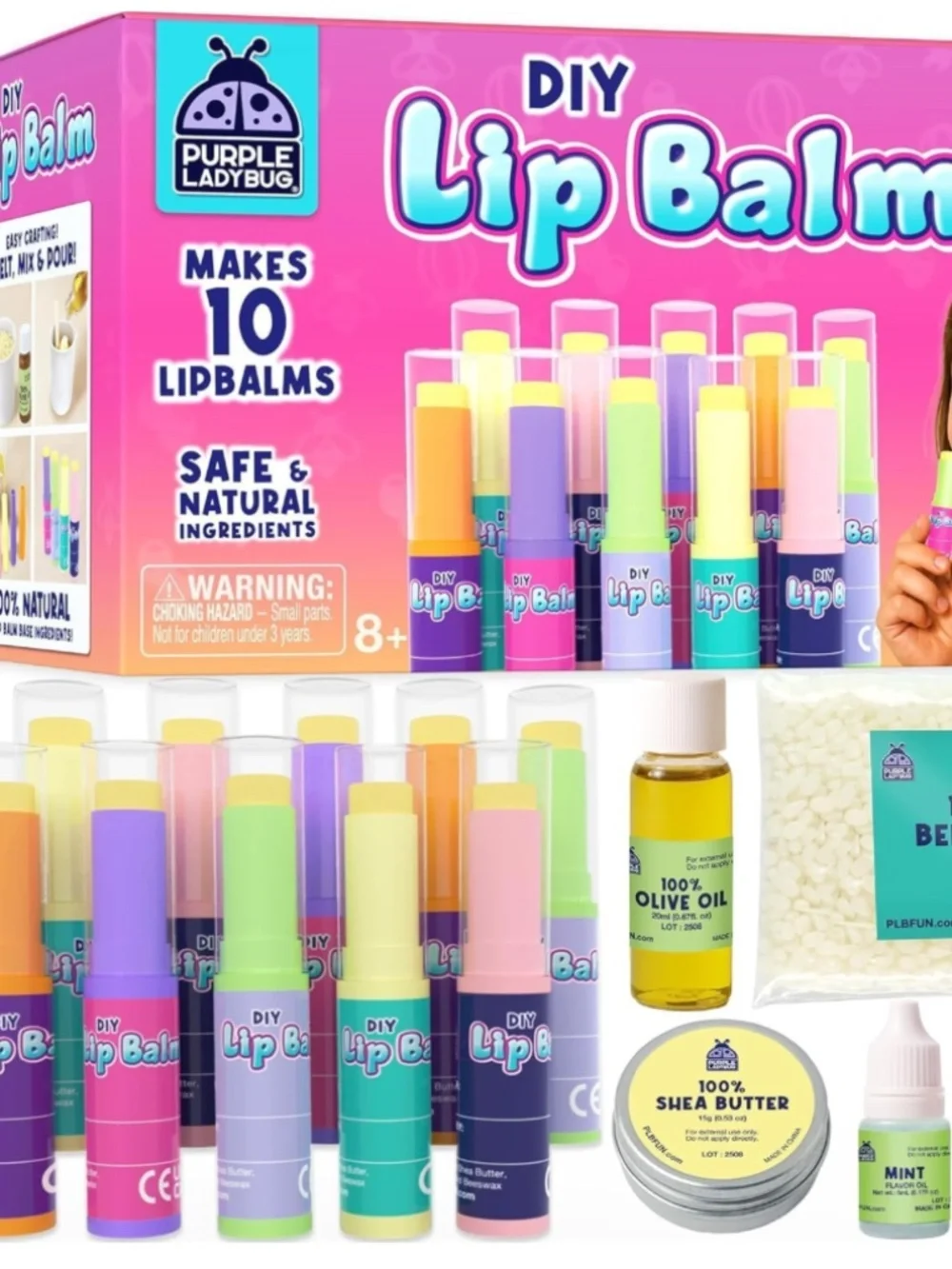 New Sealed DIY Lip Balm Making Kit for Kids - Makes 10 Natural-Based Chapsticks